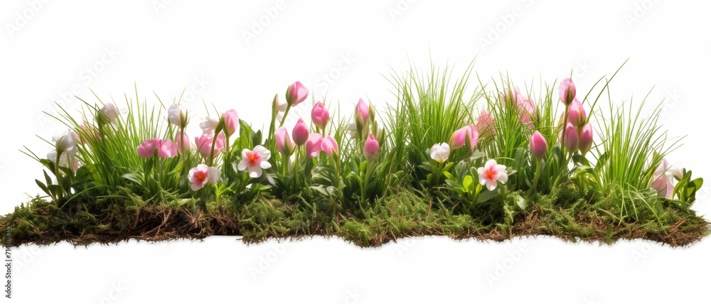 spring grass and flowers isolated with clipping path for easy isolation