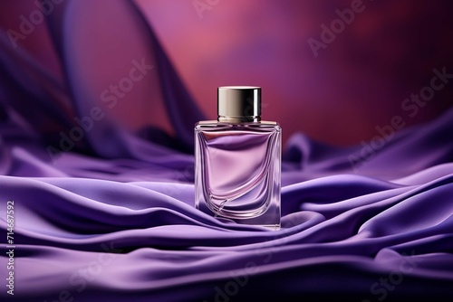 perfume bottle on a folded purple silk fabric - product photo mockup