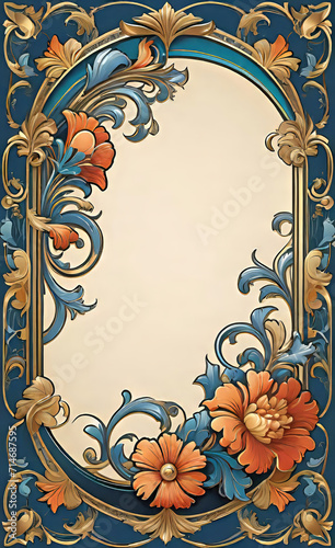 Vector illustration, frame with floral pattern in retro vintage style with decorative ornaments and creativity, art nouveau style, elegant floral wallpaper with abstract shapes,