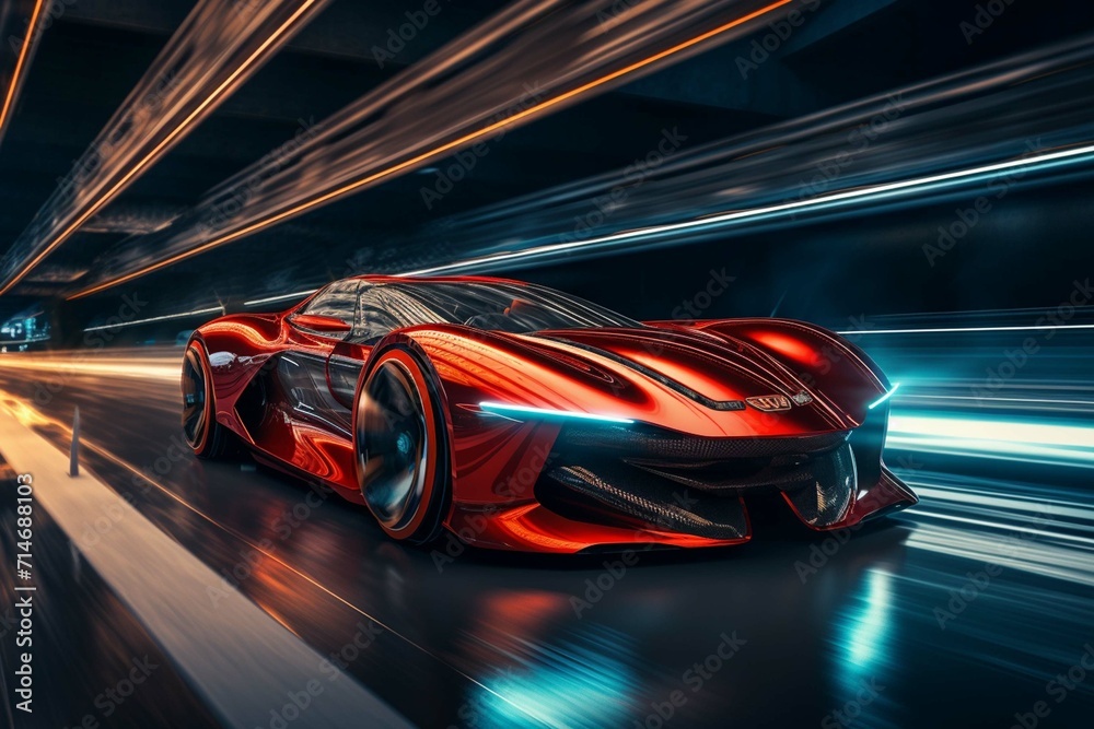Red fast sports car. Futuristic sports car concept