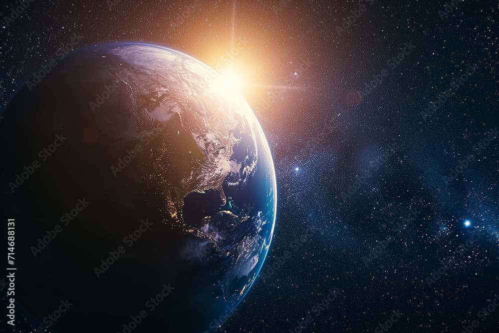 Naklejka premium The planet earth and sun light view from space 