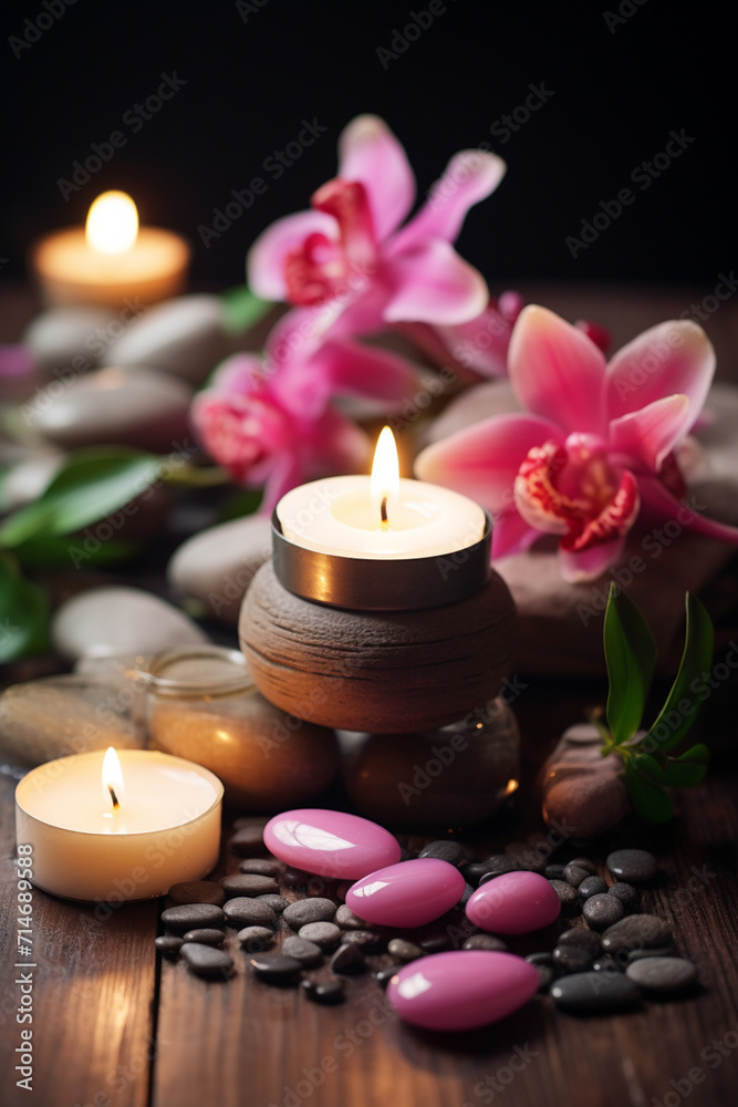 Spa composition with aroma oil on a wooden table Spa composition with aroma oil on a wooden table
