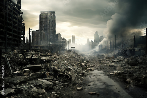 post apocalyptic city. Generative Ai © Shades3d