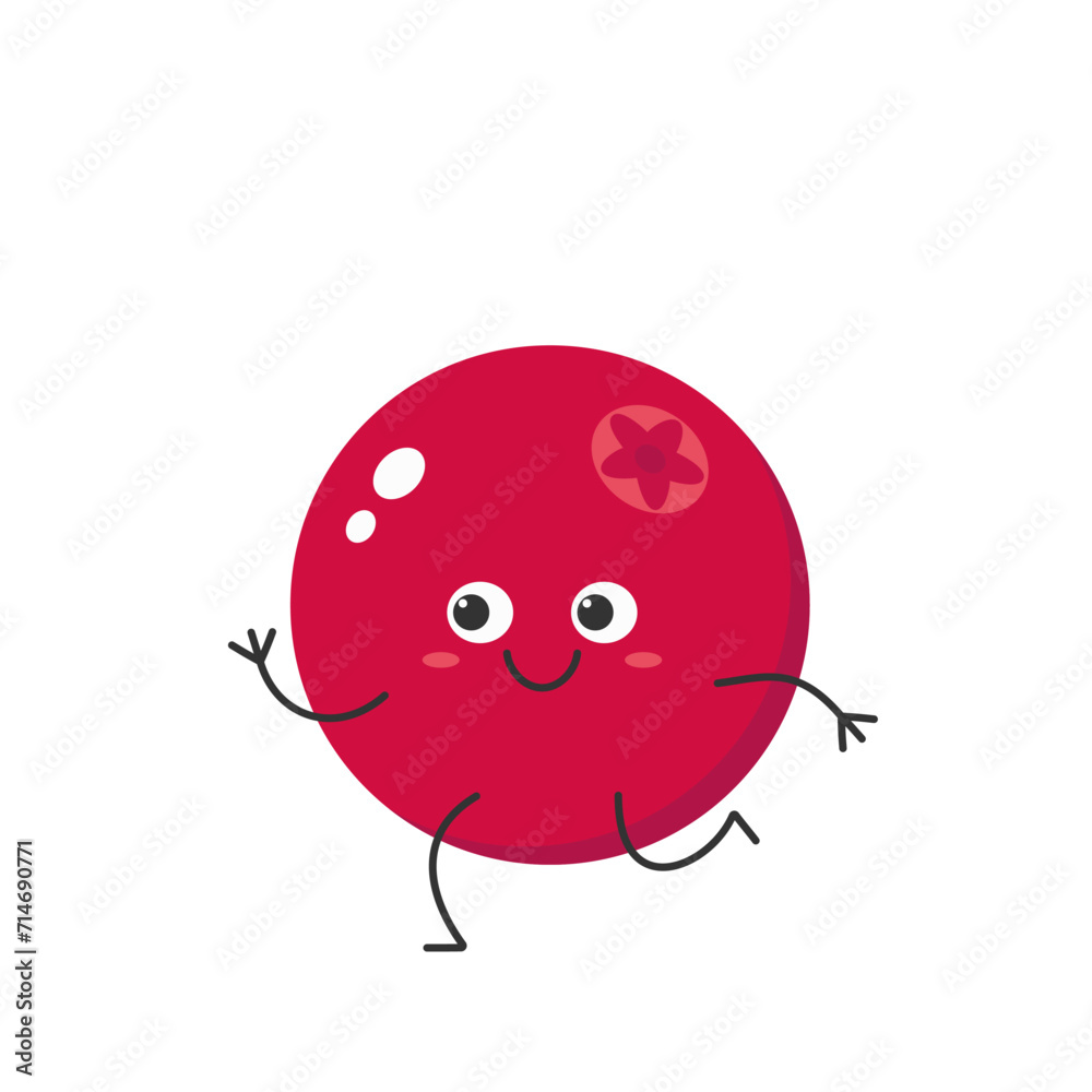 Φωτογραφία Cranberry cute character cartoon delicious berry run smile face cheerful kawaii joy happy emotions icon vector illustration