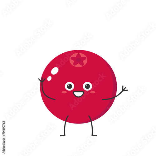 Cranberry greeting hello cute character cartoon delicious berry smile face cheerful kawaii joy happy emotions icon vector illustration.