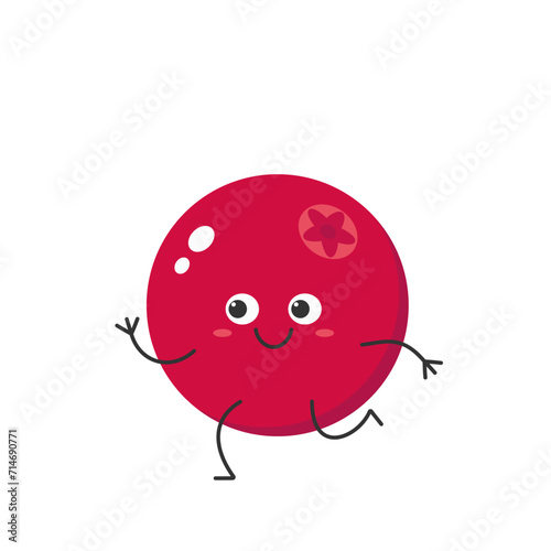 Cranberry cute character cartoon delicious berry run smile face cheerful kawaii joy happy emotions icon vector illustration.