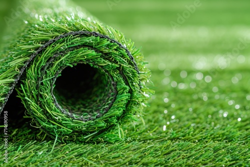 Synthetic Turf: Close-up of Artificial Rolled Green Grass for Playgrounds and Sports Fields