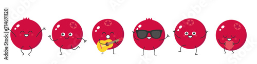 Cranberry set cute character cartoon delicious berry greet jump love run sing smile face cheerful kawaii joy happy emotions icon vector illustration.