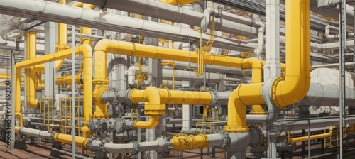 Installation of indoor pipe systems in a modern factory. AI generated Image photo