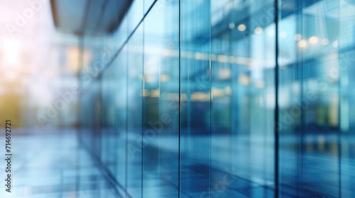 Blurred glass wall of modern business office building at the business center use for background in business concept. Blur corporate business office. Abstract office windows background 