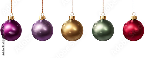 Set of Christmas watercolor tree decoration balls isolated on transparent background cutout PNG
