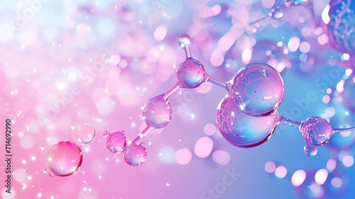 Purple bubble and molecule background for cosmetics product