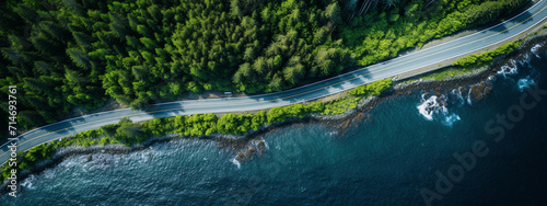 top view of a beautiful road near the ocean