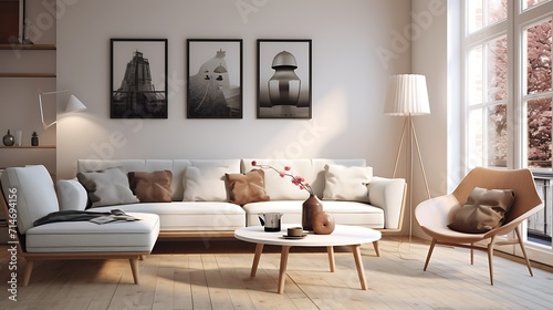 A Scandinavian design with clean lines and neutral colors.