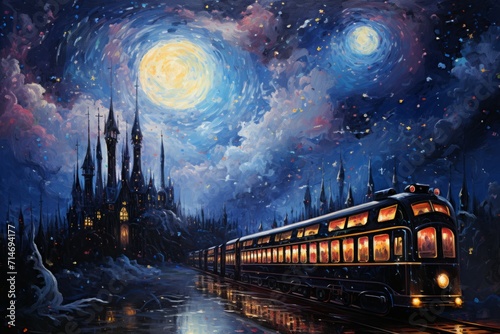 Whimsical starry night carriages  traversing the cosmos and granting wishes to dreamers - Generative AI