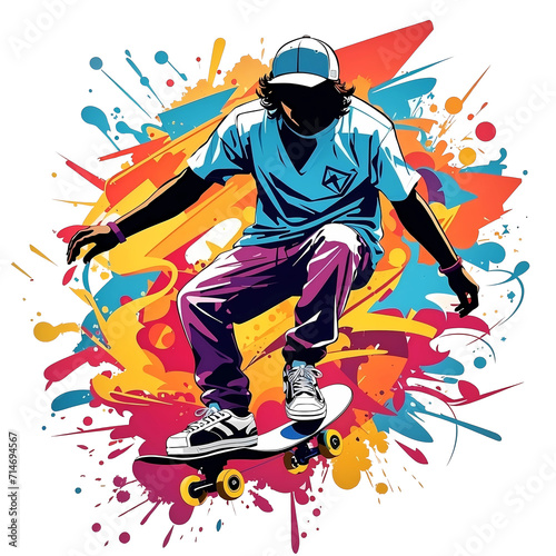 Skateboarder doing a trick, freestyle extreme sport, Generative AI