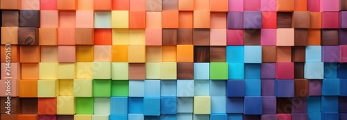 Colorful wooden blocks stack texture aligned background. AI generated image photo