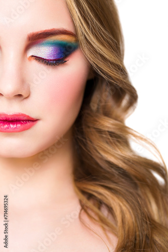 Portrait of a beautiful young blond model with bright make up