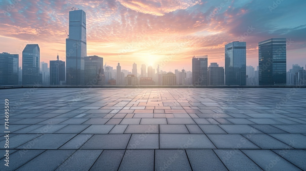 Business buildings wall . Empty square floor and city skyline with building background 