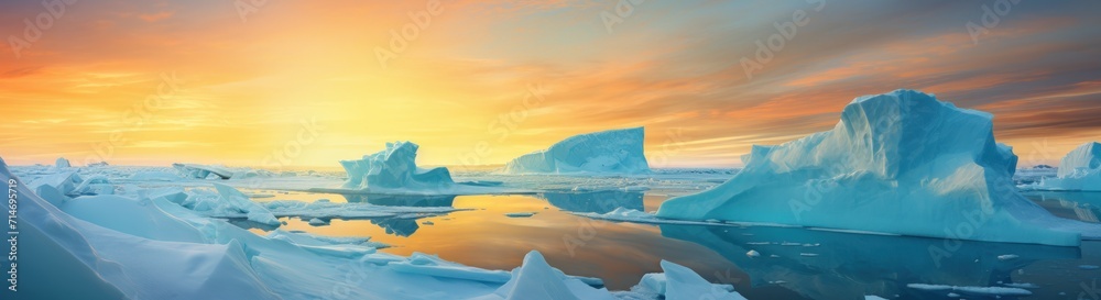 Ice sheets melting in the environment in the arctic ocean waters. AI generated image