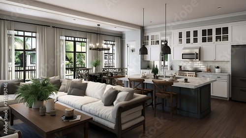 An open-concept layout to connect the living room with the kitchen.