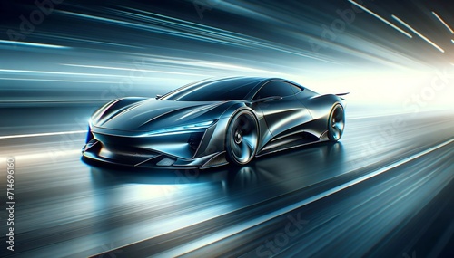 Speed of the Future  Sleek Hypercar Racing Through Light Trails