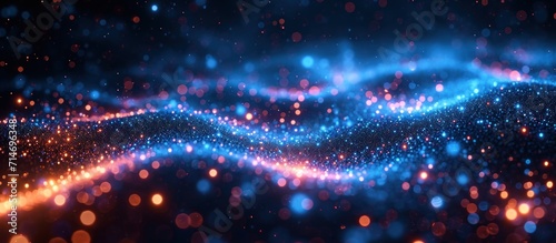 Futuristic technology wave with glowing particles and bokeh. Abstract background. 3d rendering