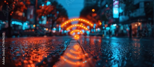 wireless Bokeh lights on the streets of the city at night.