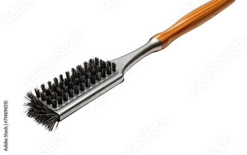 Conquering Grill Residue with the Triple Action Bristle Grill Brush for Sparkling Cleanliness on a White or Clear Surface PNG Transparent Background.