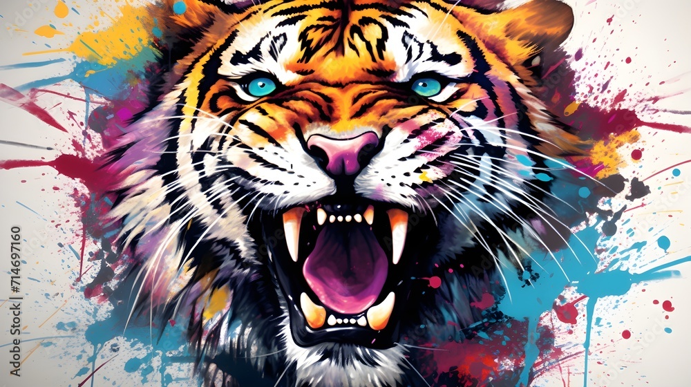 Ink Splatter Tiger: Merging Realism with Abstract Artistry, Crafting a Visually Striking Tiger Image Using Ink Splatter Techniques