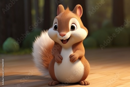A cartoon of a squirrel is sitting with a white belly and a brown face