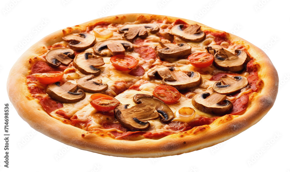 Pizza capricciosa, pizza with mushrooms, isolated on white or transparent background. High resolution image