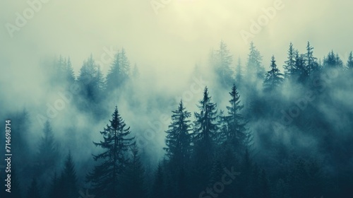 Beautiful misty morning in the forest