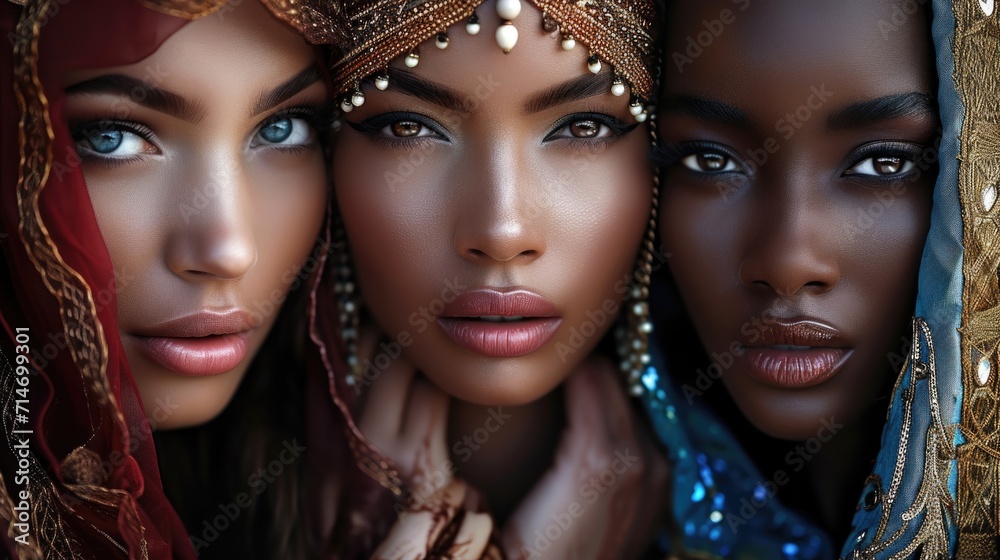 Multi-ethnic beauty. Different ethnicity women - Caucasian, African, Asian and Indian.