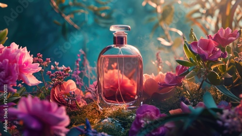 Luxury bottle of perfume with flowers