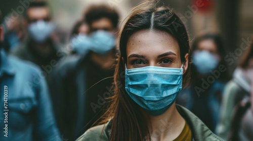 Portrait of a girl wearing a medical mask on her face during a new seasonal virus and disease , taking care of her own health care . 