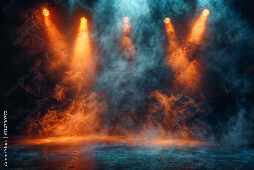 Theatrical Stage Smoke and Lights. Created with Generative AI