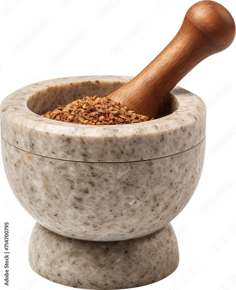 A mortar and pestle for grinding spices isolated on transparent background. PNG - obrazy, fototapety, plakaty 