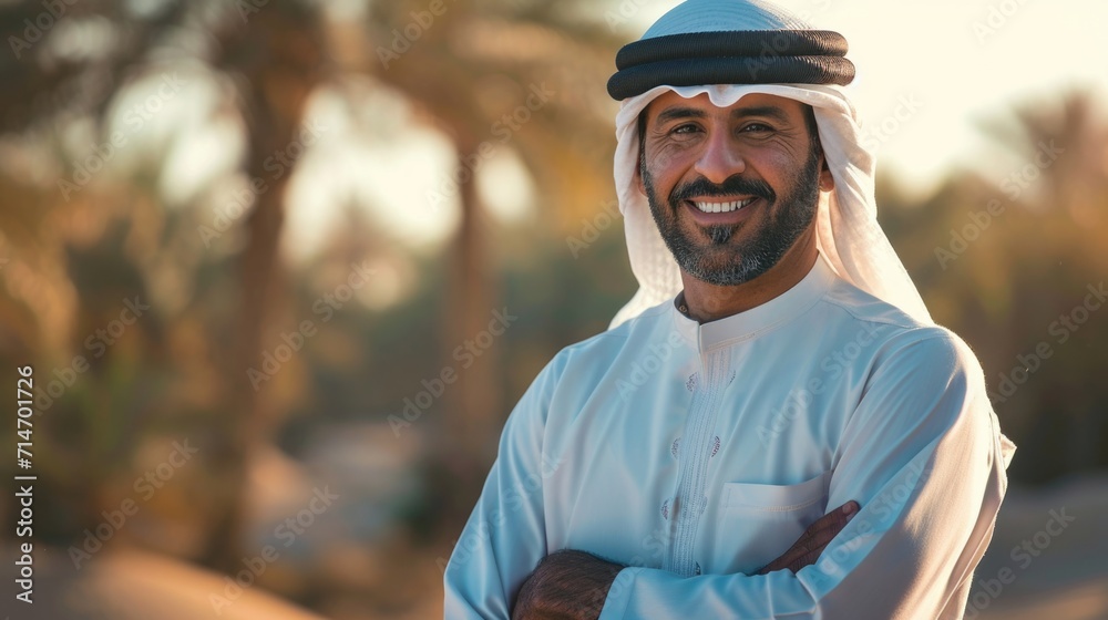 Obraz premium Rich smiling arabian man with arms crossed 