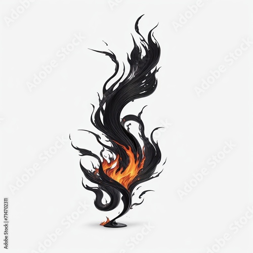 Black flame magic fire on white background