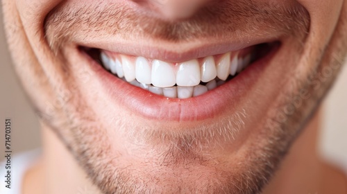 Wide shot with copy space on man's perfect teeth smile