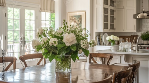 Elegant Dining Space with Fresh Flower Arrangement