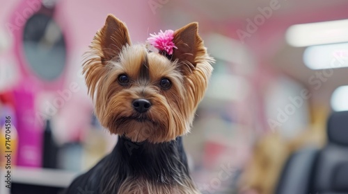 Adorable Dog Grooming Session Portrait