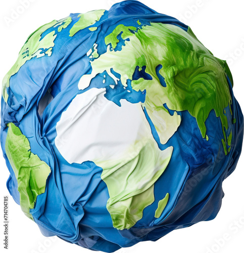 Crumpled paper ball with earth shape isolated on transparent background. PN