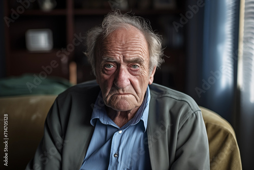 Senior man with a contemplative gaze, facing the challenges of Alzheimer's disease and the solitude of aging in his home environment © Pics_With_Love