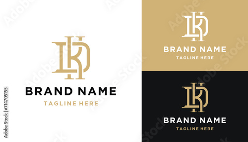 Golden Initial Letter DK KD with Simple geometric Line Art Logo design photo