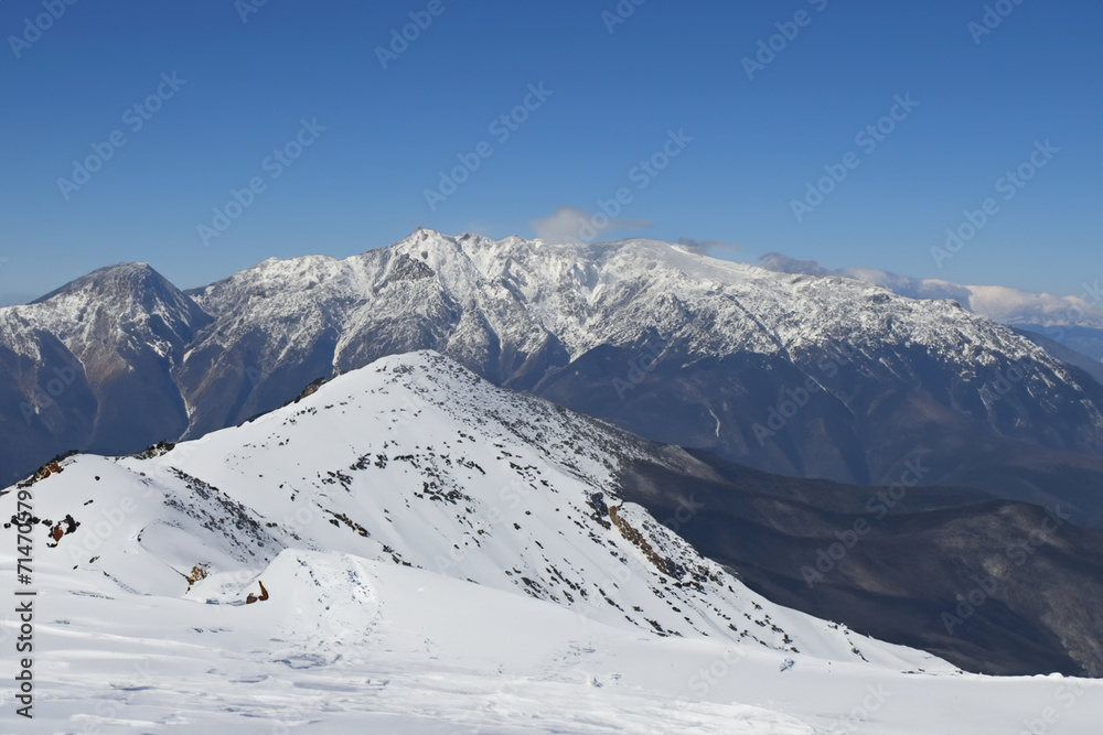 snowy mountain. large mountains covered with snow on a background of nature close-up, nature concept