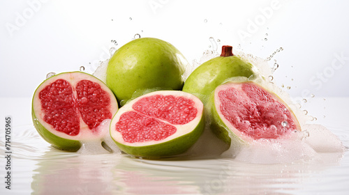 Guava fresh ripe guava , splash juice , white background , Generate AI