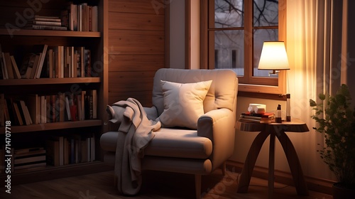 A cozy reading nook with a comfortable armchair and good lighting. © Muhammad