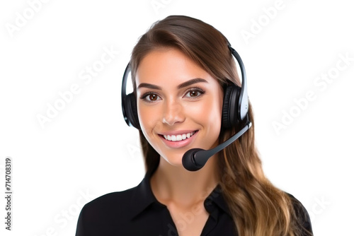 A call center women smiled, Female operator giving advice to customer isolated on a transparent background.